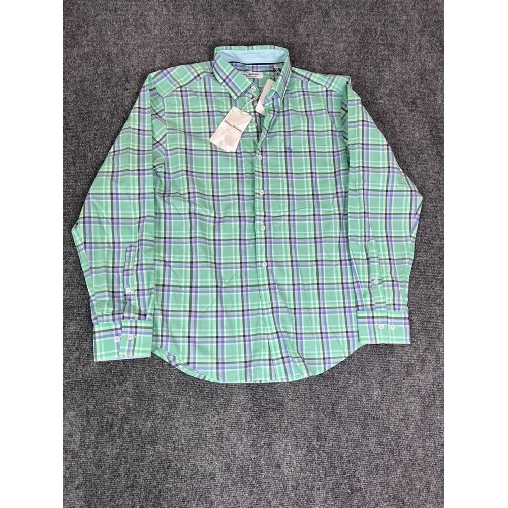 NWT Tommy Bahama MensNew Port Coast Palmira Plaid Teal Button Up Shirt Size SP